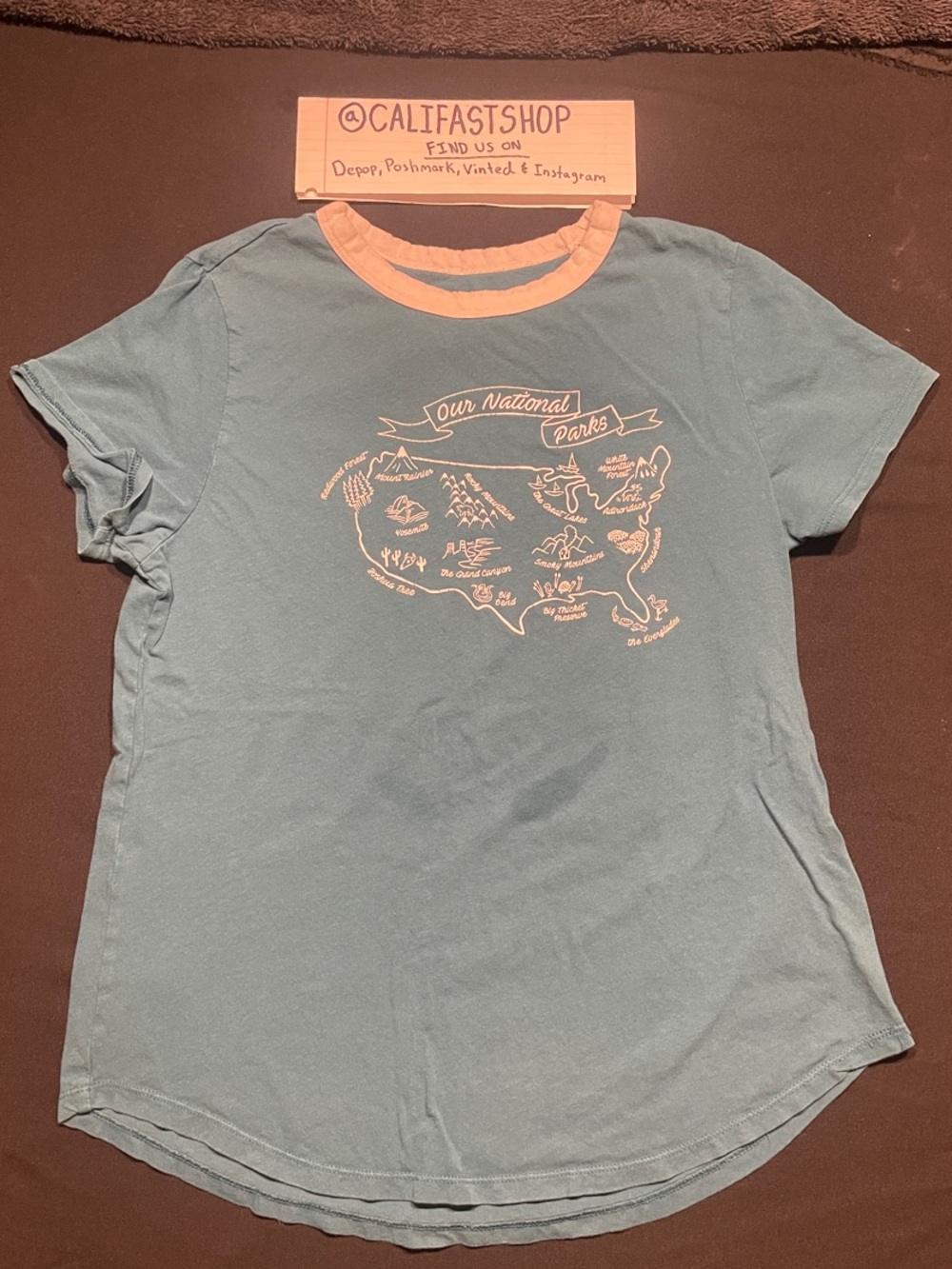 Old Navy Kids Light Blue Tee with Cream Collar - Our National Parks Graphic
